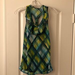 Romeo & Juliet Couture Green Blue Yellow Plaid Ruffled Halter Blouse